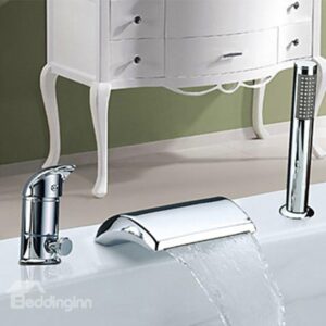 Widespread Chrome Finish Waterfall Two Handles With Handshower Bathtub Faucet