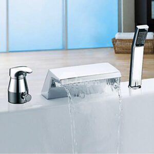 Amazing Two Handles Chrome Finish Widespread Waterfall Tub Faucet