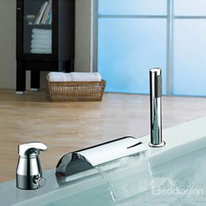 Modern Widespread Chrome Finish Two Handles Waterfall With Handshower Tub Faucet