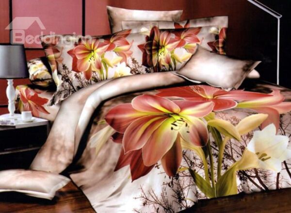 Amazing Beautiful Flowers Print 4-Piece Duvet Cover Sets