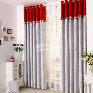 High Quality Elegant Beautiful Red Stars Gromment Top Custom Curtain