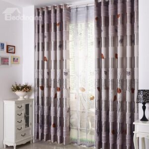 Elegant Smoky-gray Beautiful Trees and Leaves Gromment Top Custom Curtain
