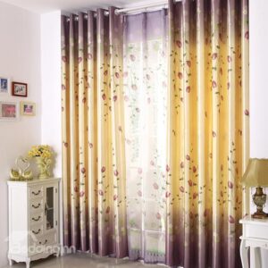 High Quality Elegant Light Yellow Beautiful Floral Patterns Gromment Top Custom Curtain