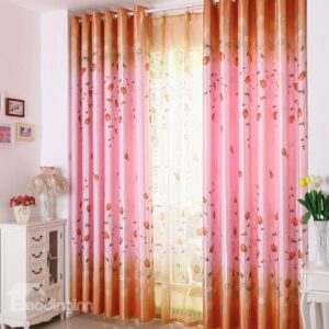 High Quality Elegant Pink Beautiful Floral Patterns Gromment Top Custom Curtain