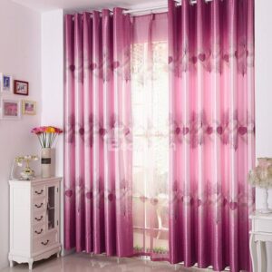 High Quality Elegant Pink Beautiful Tree Patterns Gromment Top Custom Curtain