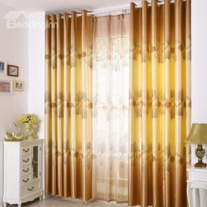 High Quality Elegant Light Yellow Beautiful Tree Patterns Gromment Top Custom Curtain