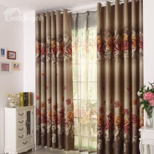 High Quality Elegant Beautiful Big Roses Pattern Gromment Top Custom Curtain