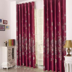 High Quality Amazing Red Peony Pattern Gromment Top Curtain