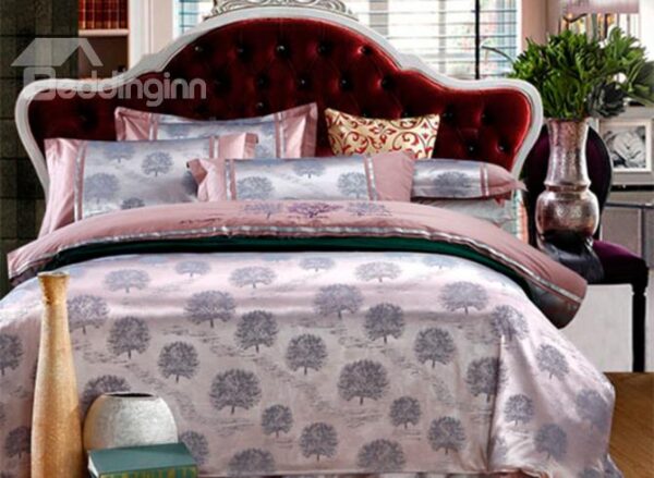 Luxury Monochromatic Tree Print 4-Piece Duvet Cover Sets
