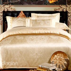 Luxury Light Golden Floral Pattern 100% Cotton 4-Piece Duvet Cover Sets