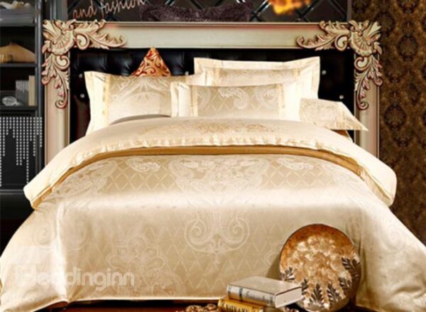 Luxury Light Golden Floral Pattern 100% Cotton 4-Piece Duvet Cover Sets