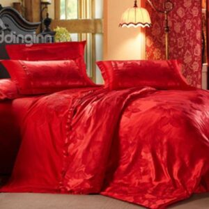 Brilliant Red Flower Pattern 100% Cotton 4-Piece Duvet Cover Sets