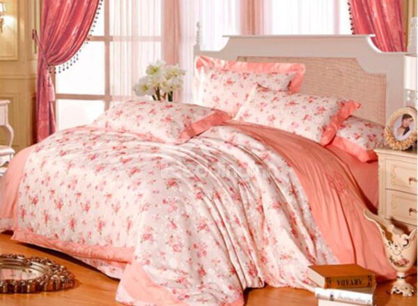Splendid Floral Pattern 100% Cotton 4-Piece Duvet Cover Sets