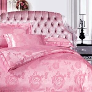 Fancy Pink Roses Print Satin Jacquard Soft Cotton 4-Piece Duvet Cover Sets