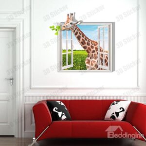 Alluring Style Creative 3D Giraffe Outside the Window Wall Sticker
