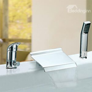 Fancy Contemporary Chrome Finish Waterfall Two Handles Widespread Bathtub Faucet