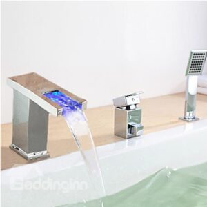 Modern LED Widespread Waterfall Bathtub Faucet