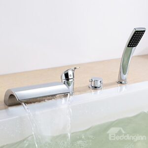 Chrome Finish Double Handles Four Holes Bathtub Faucet