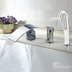 Amazing Chrome Finish Widespread Waterfall Bathtub Faucet