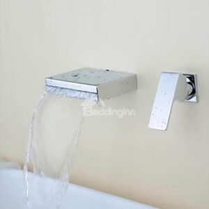 Contemporary Waterfall Chrome Brass Two Holes Single Handle Bathroom Sink Faucet