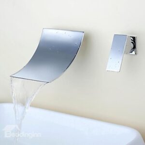Contemporary Style Waterfall Chrome Brass Two Holes Single Handle Bathroom Sink Faucet