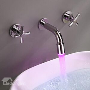 Color Changing LED Waterfall Widespread Bathroom Sink Faucet