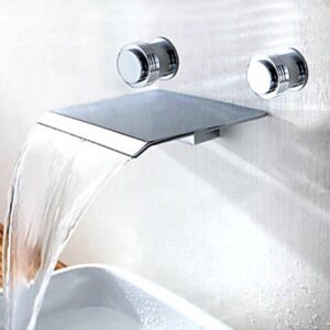 Two Handles Contemporary Widespread Waterfall Bathroom Sink Faucet