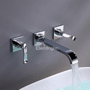 Two Handles Widespread Chrome Finish Solid Brass Bathroom Sink Faucet