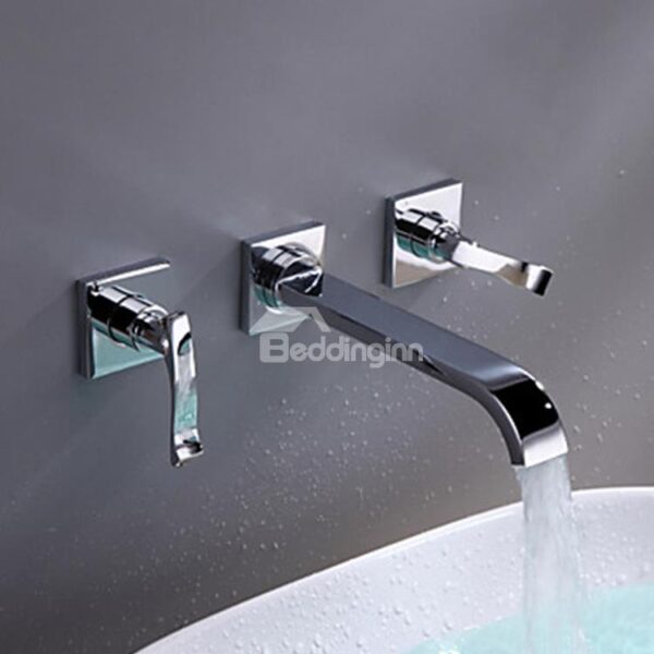 Two Handles Widespread Chrome Finish Solid Brass Bathroom Sink Faucet