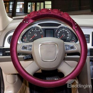 High Quality Diamond Delicate Rose Pattern Steering Wheel Cover