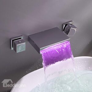 Modern Widespread Wall Mount Waterfall Three Colors LED Bathroom Sink Faucet