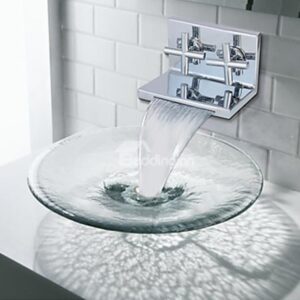 Contemporary Chrome Finish Two Cylinder Handles Waterfall Bathroom Sink Faucet
