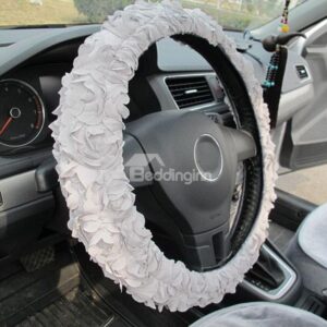 High Quality Delicate White Roses Pattern Steering Wheel Cover
