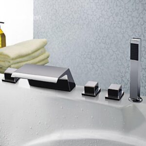 Chrome Finish Five Holes Widespread Waterfall Bathtub Faucet