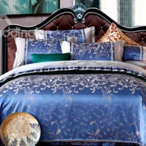 Luxury Solid Blue Floral 100% Cotton 4-Piece Duvet Cover Sets