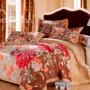 Secret Garden Flower Satin Jacquard 100% Cotton 4-Piece Duvet Cover Sets