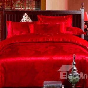 True Red Flower Print 100% Cotton 4-Piece Duvet Cover Sets
