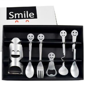 New Arrival Lovely Creative Smile Face Design Six-piece Stainless Steel Tableware