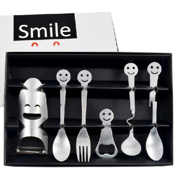 New Arrival Lovely Creative Smile Face Design Six-piece Stainless Steel Tableware