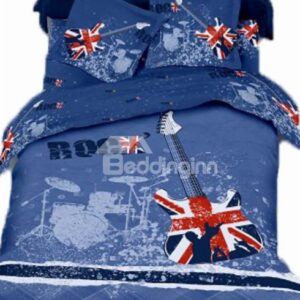 Blue Rock Violin Print 4-Piece 3D Duvet Cover Sets