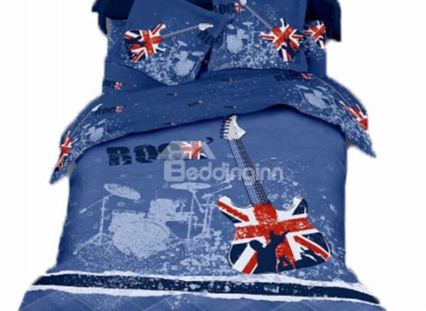 Blue Rock Violin Print 4-Piece 3D Duvet Cover Sets