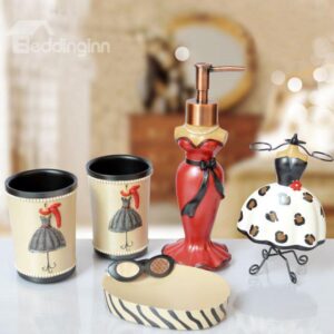 High Quality European Style Five Pieces Resin Bathroom Accessories