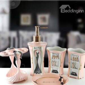 High Quality European Style Pink Resin Bathroom Accessories