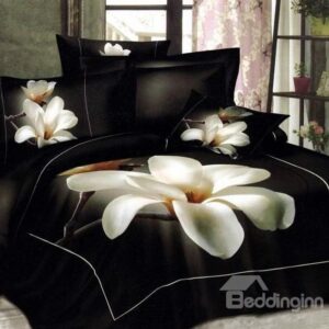 Charming Magnolia Flower Print 100% Cotton 3D Duvet Cover