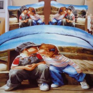 Lovely Kissing Babies Print 4-Piece 3D Duvet Cover Sets