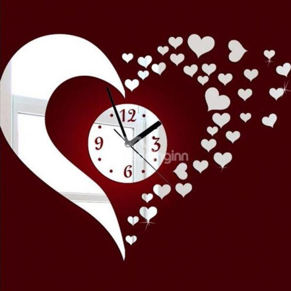 Stunning Beautiful Heart-shaped Mirror Acrylic Wall Clock