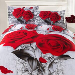 Two Red Roses Print 4 Piece 3D Duvet Cover Sets