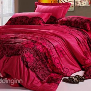 Luxury Lace Flower Trim 4 Piece Cotton Wedding Duvet Cover Sets