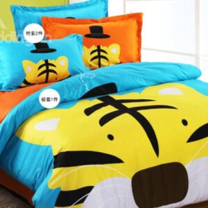 Very Cute Cartoon Tiger Print Cotton Duvet Cover Sets