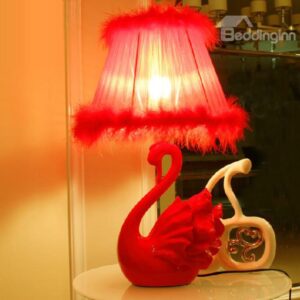 Elegant Amazing Swan Design Fabric Shade Table Lamp